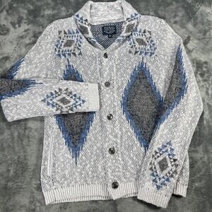 Lucky Brand Sweater Men Small Southwest Aztec Shawl Neck Cardigan Linen Blend